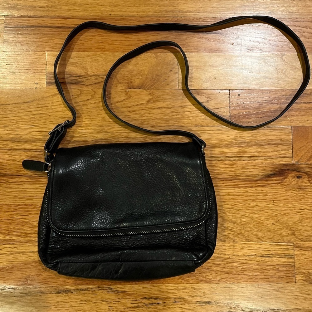 MARGOT Black Pebbled Leather Crossbody Bag